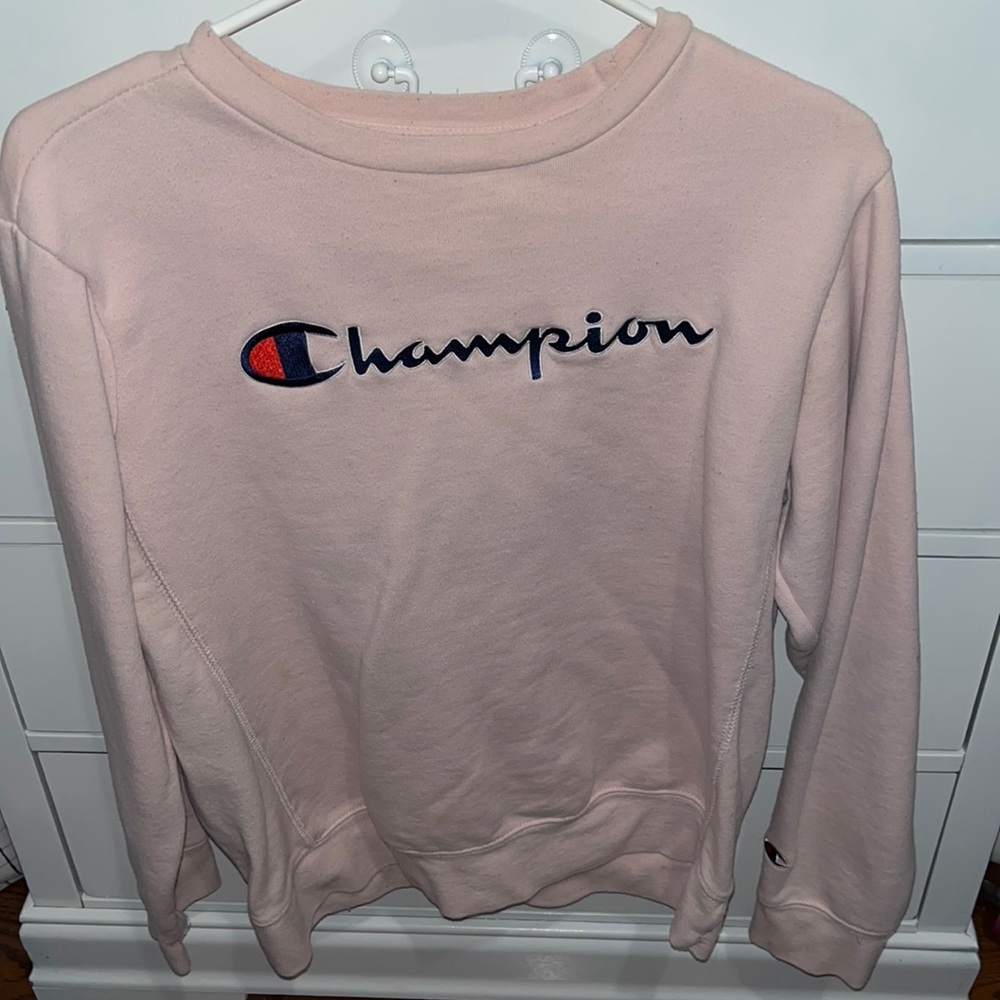 Pink Champion Crew Neck Sweatshirt (Boys XL= Womens XS)